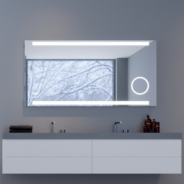 Talos Badspiegel mit Beleuchtung King eckig mit Kosmetikspiegel und Digitaluhr-Spiegel mit LED Licht
