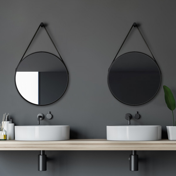 Talos Spiegel rund mit & ohne Beleuchtung Black Style Wandspiegel Ø 50 cm schwarz mit Aufhängegurt
