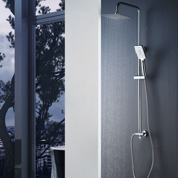 Marwell Duschset Duschstangeset Square Rain - Duschsystem mit Duschkopf eckig und Handbrause