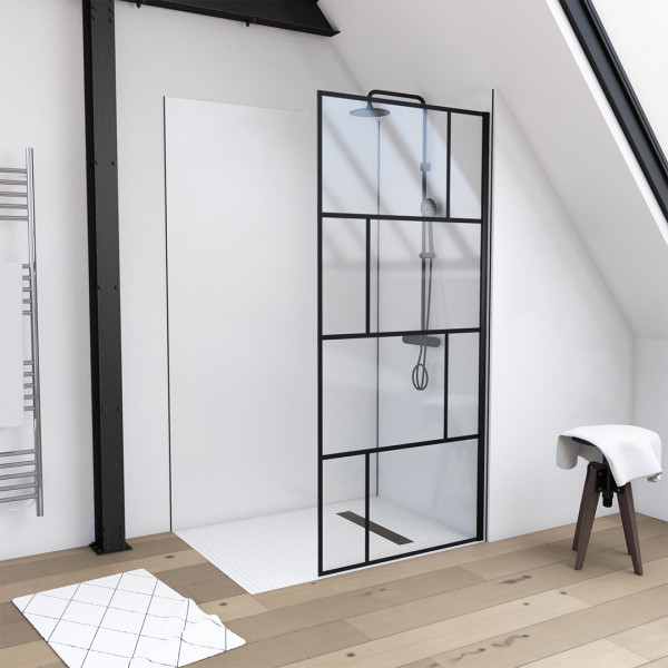 Marwell Duschabtrennung Bricks im modernen Gitter-Design - Dusche schwarz ebenerdig begehbar