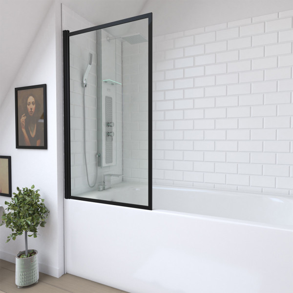 Marwell Duschwand Black Edge 75 x 130 cm (1-teilig einklappbar) - Badewannenaufsatz matt schwarz