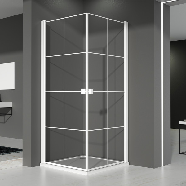 Marwell Glasdusche Clean Line Dusche mit Dekorlinien 90 x 90 x 200 cm - Eckdusche in matt schwarz