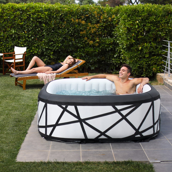 Outdoor Whirlpool Line Gardwell aufblasbar in schwarz weiß, eckig - 185 x 185 x 68 cm für 6 P.
