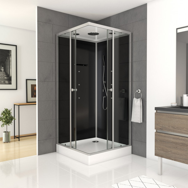 Marwell Duschkabine Fertigdusche Black Round Dusche komplett - Runddusche