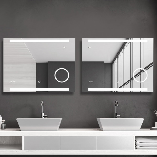 Talos Badspiegel mit Beleuchtung King eckig mit Kosmetikspiegel und Digitaluhr-Spiegel mit LED Licht
