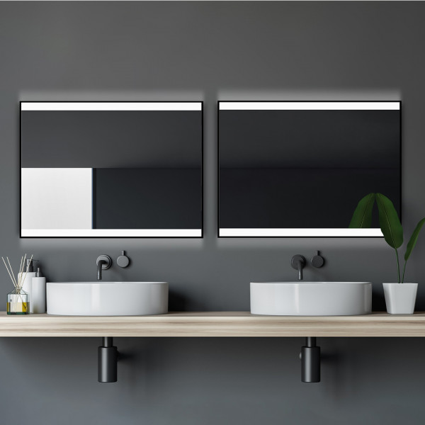 Talos Badezimmerspiegel mit Beleuchtung Black Shine im trendigen matt schwarz eckig -Spiegel mit LED