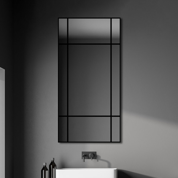 Talos Wandspiegel mit Dekorlinien Black Square, matt schwarz - Spiegel 60x120 cm eckiger Dekospiegel