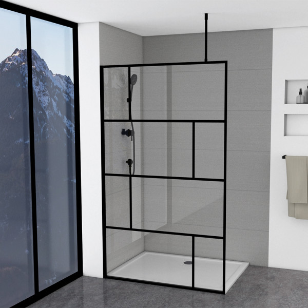 Marwell Duschabtrennung Bricks im modernen Gitter-Design - Dusche schwarz ebenerdig begehbar